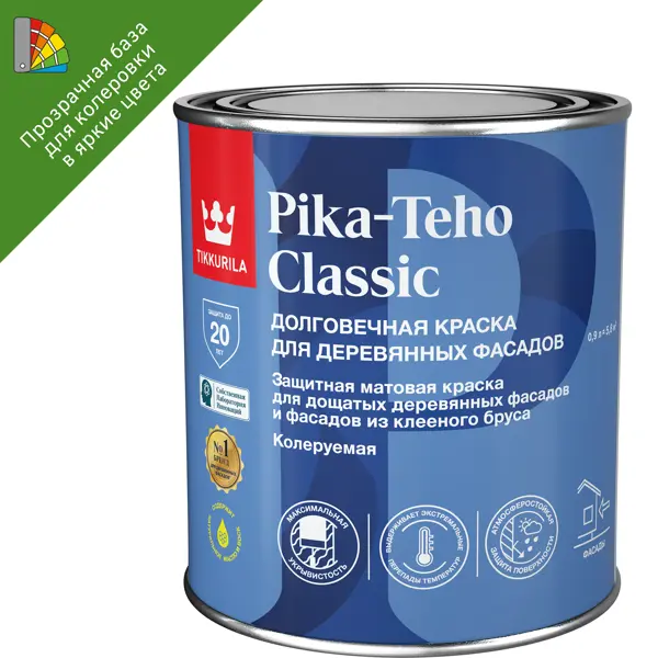 Краска фасадная Tikkurila Pika-Teho Classic моющаяся матовая прозрачная база C 0.9 л краска моющаяся элегантная tikkurila harmony velure база с бес ная глубокоматовая 9 л