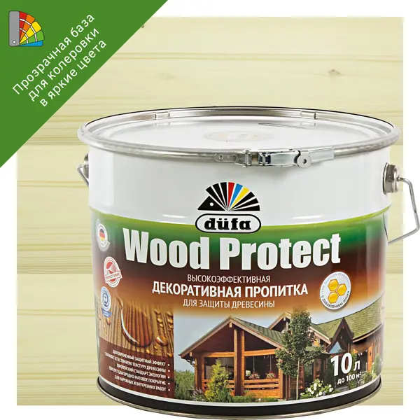 Антисептик Wood Protect прозрачный 10 л пропитка для древесины dufa wood protect полуматовая палисандр 9 л