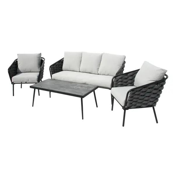 Набор садовой мебели для отдыха Фокси GS057 металл черный/серый диван - 1 шт. кресло - 2 шт. стол - 1 шт. садовая мебель для отдыха кения ротанг серый стол диван и 2 кресла