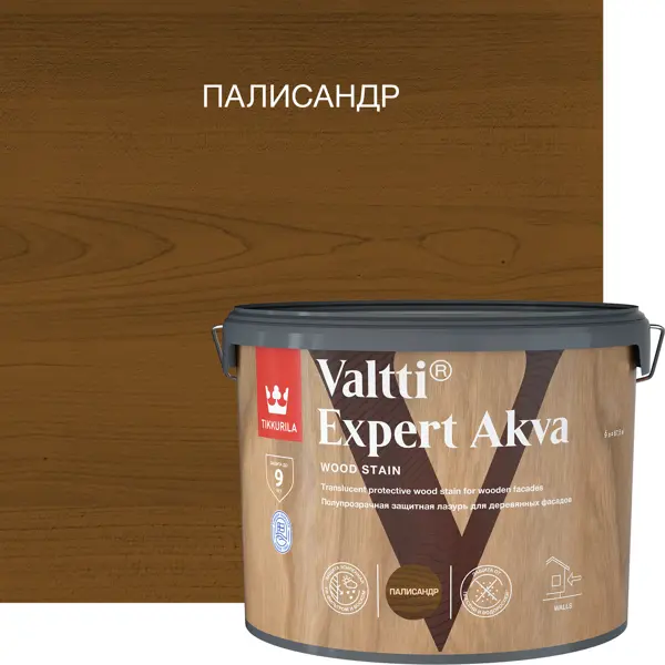 Антисептик защитно-декоративный Tikkurila Valtti Expert Akva полуматовый палисандр 9 л антисептик wood protect палисандр 2 5 л