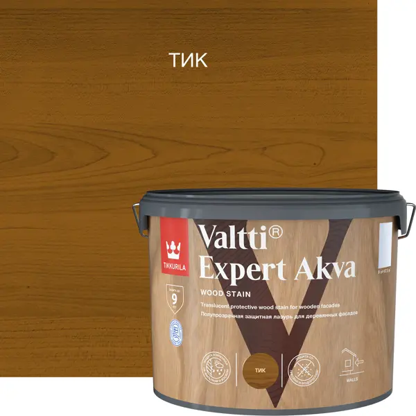 Антисептик защитно-декоративный Tikkurila Valtti Expert Akva тик полуматовый 9 л антисептик сенеж био для древесины в тяжелых условиях эксплуатации трудновымываемый 5 кг 71266