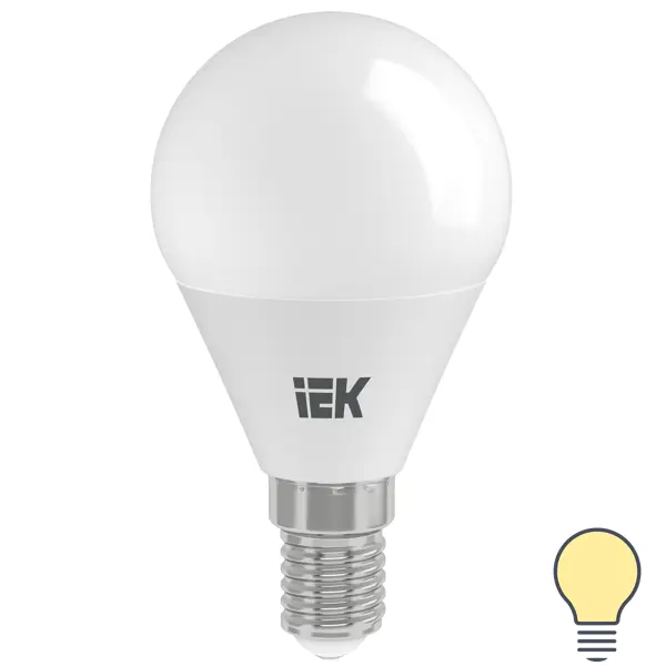 Лампа светодиодная IEK G45 Шар E14 7 Вт 3000К свет тёплый белый iek llf g45 7 230 30 e14 cl лампа led g45 шар прозр 7вт 230в 3000к e14 серия 360°