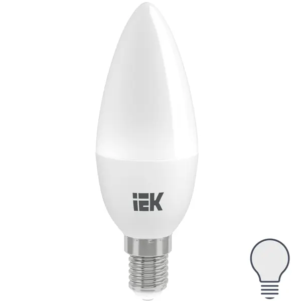 Лампа светодиодная IEK C35 Свеча E14 7 Вт 4000К свет холодный белый лампа светодиодная gp е14 4000к холодный свет свеча 7 вт