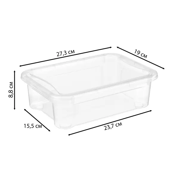 Ящик Кристалл 27.3x19x8.8 см 2.8 л пластик с крышкой цвет прозрачный контейнер leon 30 7x43 3x29 8 см 26 л полипропилен прозрачный