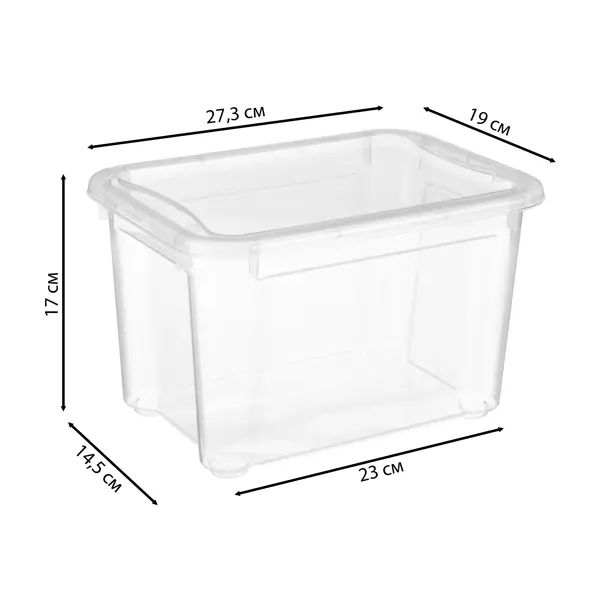 Ящик Кристалл 27.3x19x17 см 5.5 л пластик с крышкой цвет прозрачный