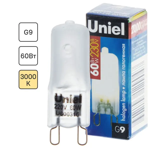 Лампа галогенная Uniel G9 60 Вт свет тёплый белый светодиодная панель ultraflash ltl 6060 12 40 вт холодный белый свет