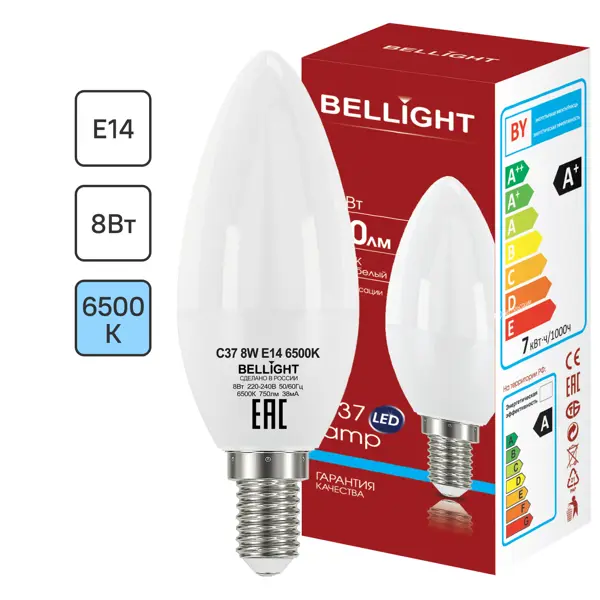 Лампа светодиодная Bellight Е14 175-250 В 8 Вт свеча 750 лм холодный белый свет лампа светодиодная uniel gx70 175 250 в 15 вт спот 1200 лм холодный белый свет