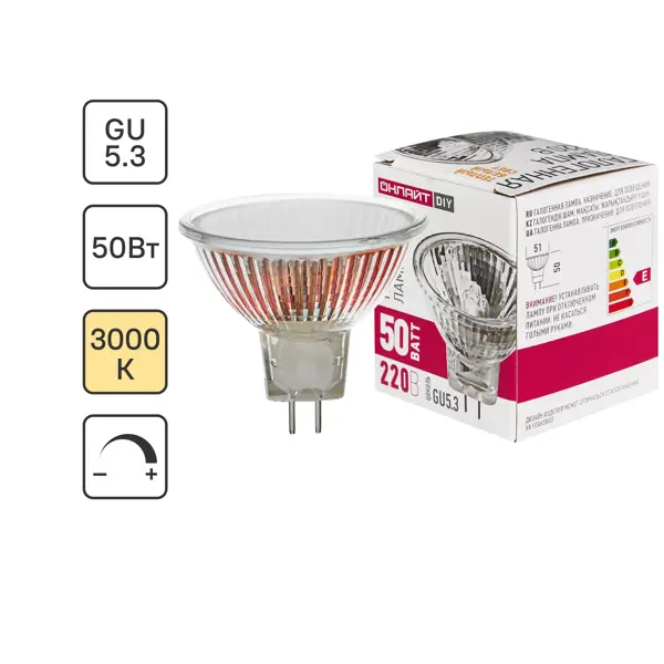 Лампа галогеновая Онлайт JCDR GU5.3 230 В 50 Вт спот 560 Лм теплый белый свет для диммера лампа накаливания онлайт 361 е14 240 в 60 вт шар 660 лм теплый белый света для диммера