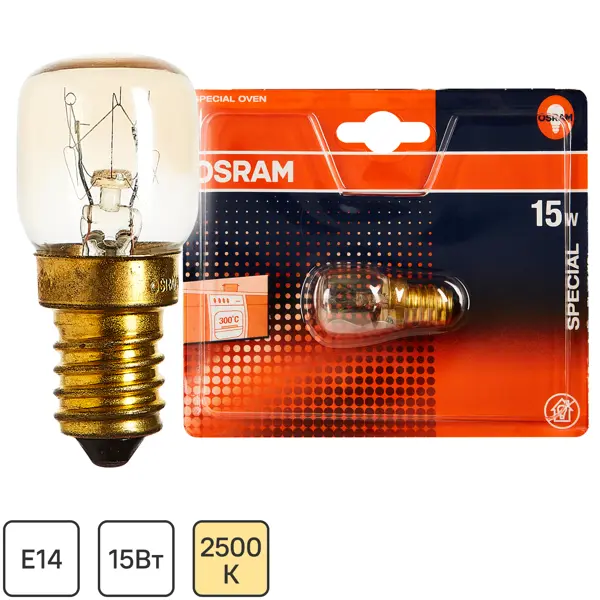 Лампа накаливания для духовки Osram трубчатая E14 15 Вт свет тёплый белый рулоны для вакуумного упаковщика bbk bvr022 прозрачный