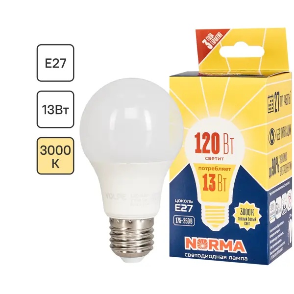 Лампа светодиодная Volpe Norma E27 170-240 В 13 Вт груша 1150 Лм, тёплый белый свет комплект для обслуживания kyocera mk 1150