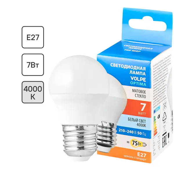 Лампа светодиодная Volpe E27 7 Вт 750 Лм, нейтральный белый свет