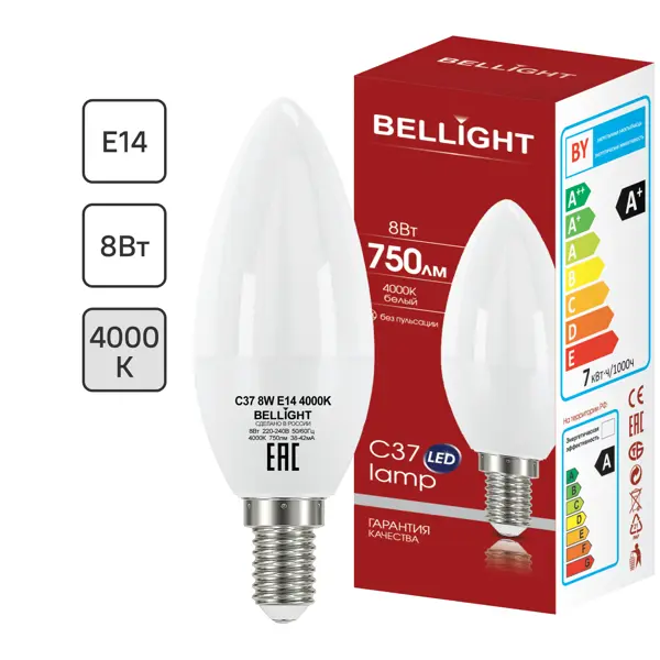 Лампа светодиодная Bellight E14 175-250 В 8 Вт свеча 750 лм нейтральный белый цвет света