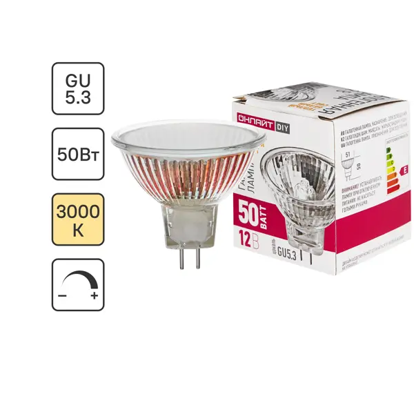 Лампа галогеновая Онлайт MR16 GU5.3 12 В 50 Вт спот 560 Лм теплый белый свет для диммера лампа светодиодная e14 6 вт 60 вт свеча 2700 к свет теплый белый онлайт