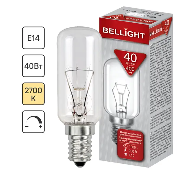 Лампа накаливания Bellight E14 230 В 40 Вт туба 400 лм теплый белый цвет света для диммера смородина микс туба h36 см