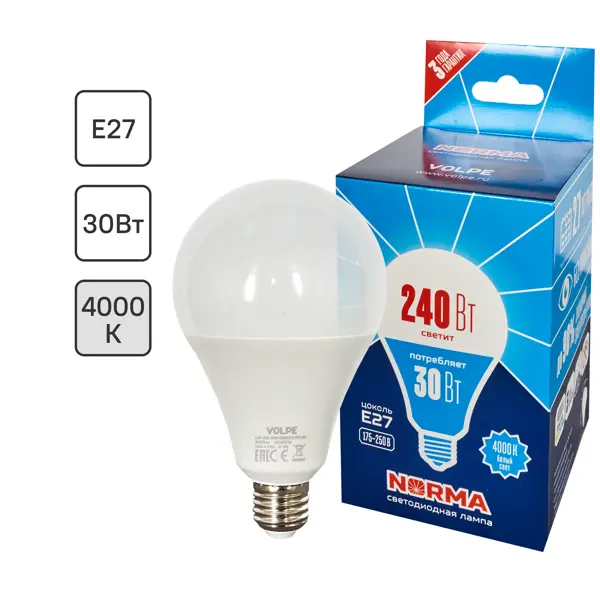 Лампа светодиодная Volpe Norma E27 220 В 30 Вт груша 2400 лм, белый свет боксерская груша для фитнеса