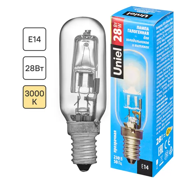 Лампа галогеновая для вытяжки/холодильника E14 28 Вт прозрачная 420 лм, теплый белый свет термостат для холодильника ekparts c00558522