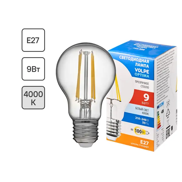 Лампа светодиодная Volpe LEDF E27 220-240 В 9 Вт груша прозрачная 1000 лм нейтральный белый свет фен puff 1000 1000 вт белый