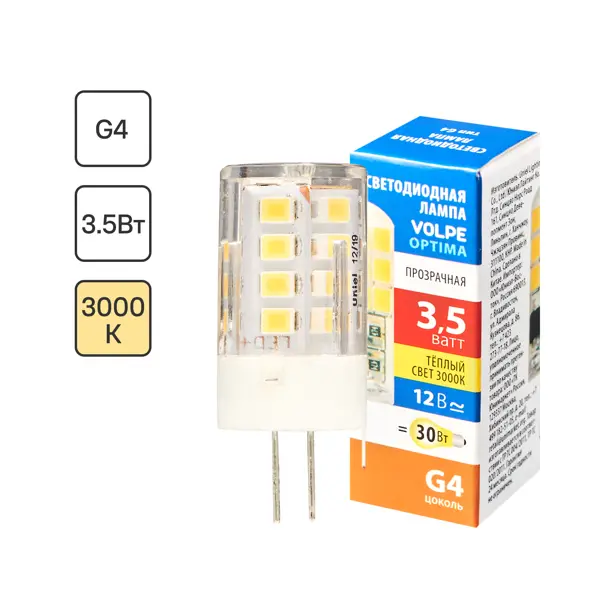 Лампа светодиодная Volpe JC G4 12 В 3.5 Вт кукуруза прозрачная 300 лм теплый белый свет