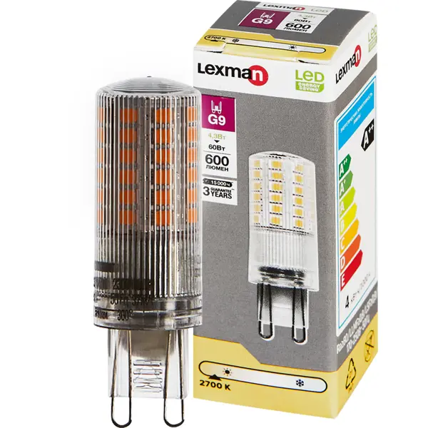 Лампа светодиодная Lexman G9 170-240 В 4.3 Вт капсула прозрачная 600 лм теплый белый свет многоразовая капсула icafilas 8
