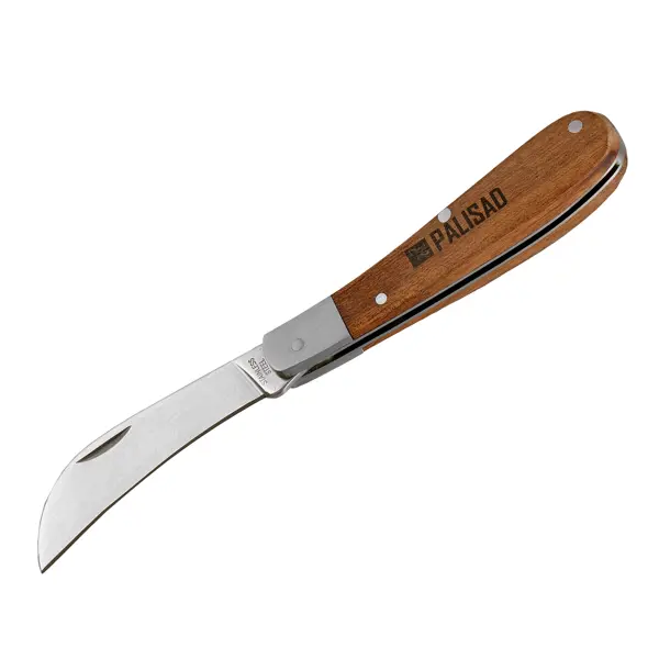 Нож для прививок изогнутый, деревянная рукоятка