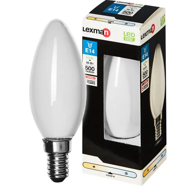 Лампа светодиодная Lexman E14 220-240 В 4 Вт свеча матовая 400 лм нейтральный белый свет лампочка светодиодная lexman свеча e27 750 лм нейтральный белый свет 7 вт