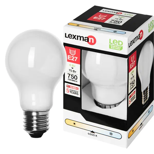 Лампа светодиодная Lexman E27 220-240 В 6 Вт груша матовая 750 лм нейтральный белый свет лампочка светодиодная lexman груша e27 3000 лм нейтральный белый свет 24 вт