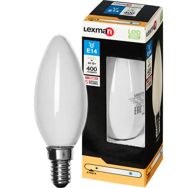 Лампа светодиодная Lexman E14 220-240 В 4 Вт свеча матовая 400 лм теплый белый свет лампочка светодиодная lexman свеча e27 750 лм нейтральный белый свет 7 вт