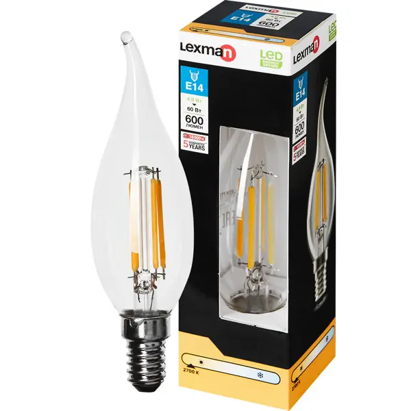 Лампа светодиодная Lexman E14 220-240 В 5 Вт свеча на ветру прозрачная 600 лм теплый белый свет сувенир полистоун девочка с зонтиком на ветру 4 5х6 5х14 см
