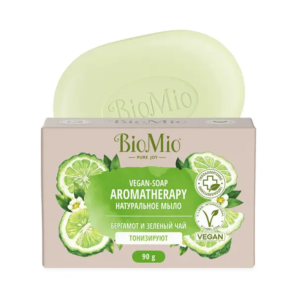 Мыло твердое BioMio зеленый чай и бергамот 90г туалетное мыло меридиан