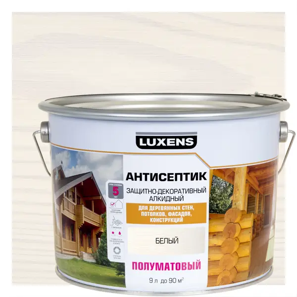 Антисептик алкидный Luxens полуматовый белый 9 л