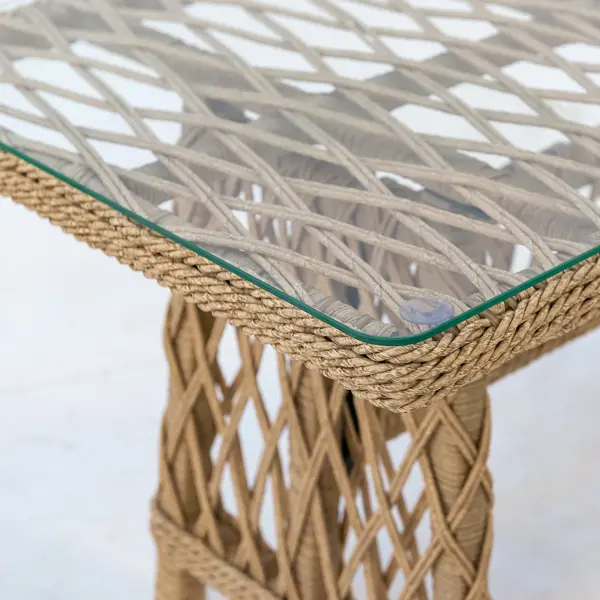 фото Набор садовой мебели riviera искусственный ротанг/металл/стекло бежевый: диван стол и кресло 2 шт без бренда