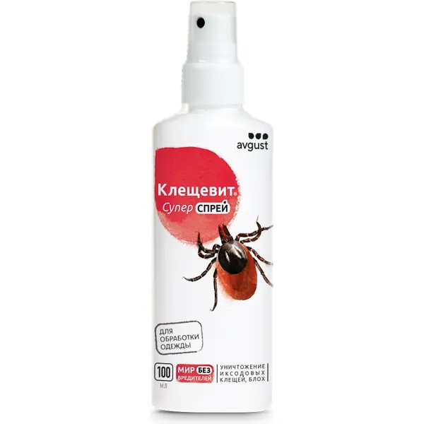 Спрей для защиты от клещей Клещевит «Супер спрей» 100 мл инсектицид август муравьед 55 мл