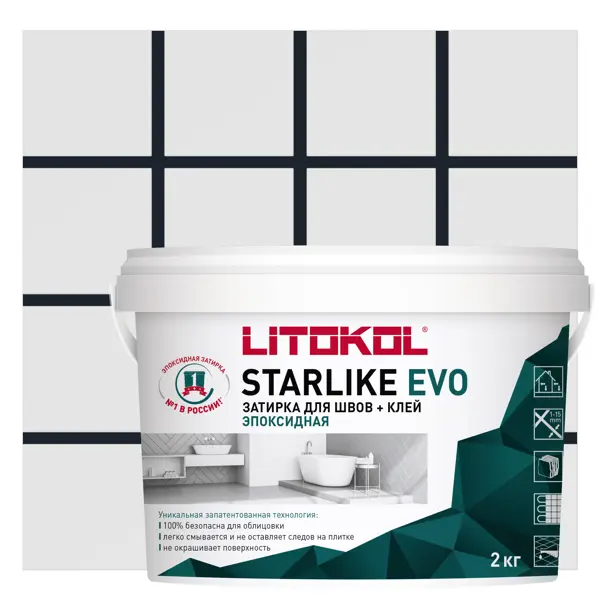 фото Затирка эпоксидная litokol starlike evo s.145 цвет чёрный карбон 2 кг