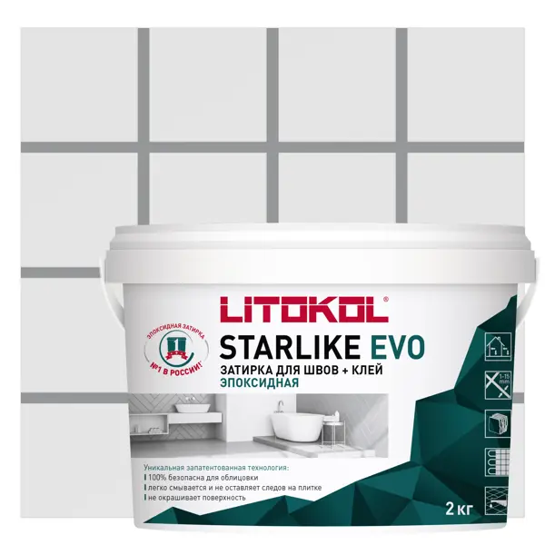 фото Затирка эпоксидная litokol starlike evo s.110 цвет серый жемчуг 2 кг