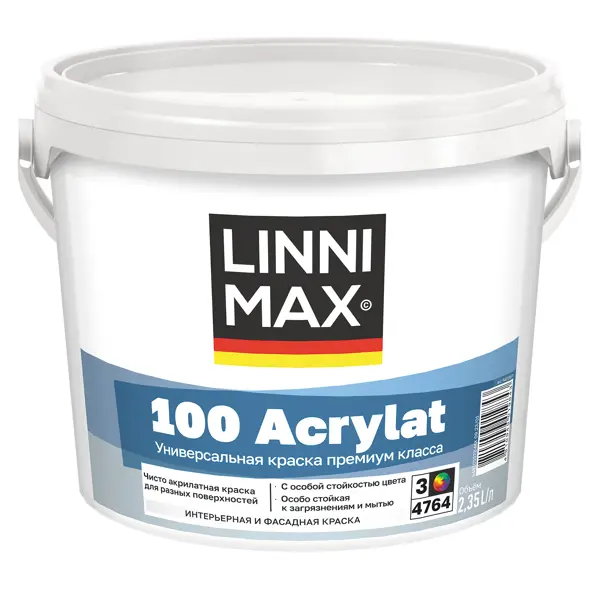 Краска фасадная Linnimax 100 Acrylat цвет белый база Б3 2.35 л